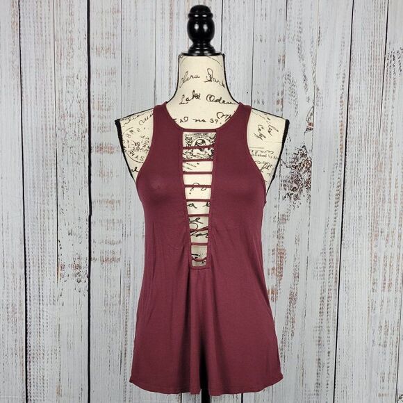Red by BKE Maroon XS Modal Soft & Stretchy Strappy Chic Flowy Blouse Tunic - Picture 1 of 7